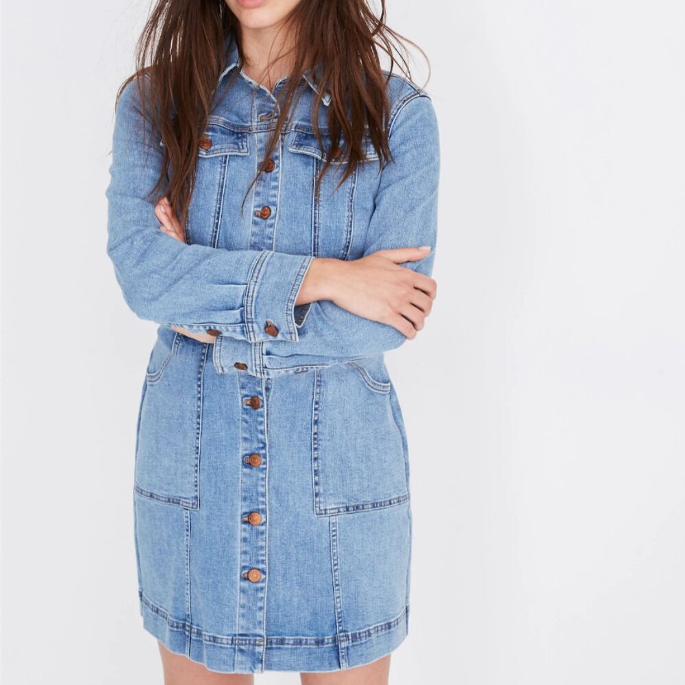 Madewell blue Denim Structured Shirtdress button up long sleeve size 12
